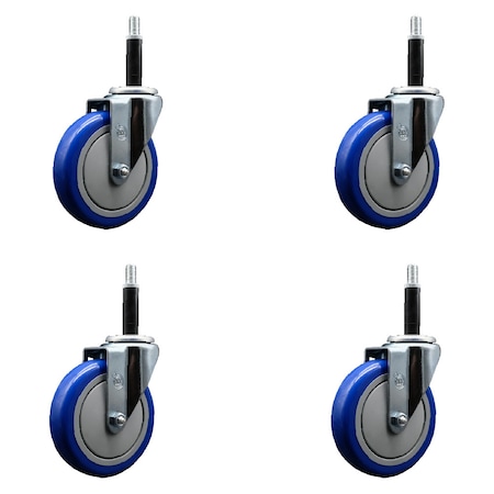 Service Caster 5'' SS Blue Poly Wheel Swivel 3/4'' Expanding Stem Caster Set, 4PK SCC-SSEX20S514-PPUB-BLUE-34-4